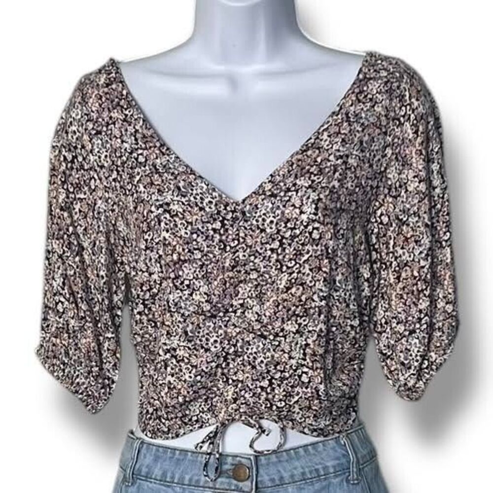 Nectar Clothing Top Women's Sz S Boho Ditsy Floral Crop Puff Sleeve Summer NWT